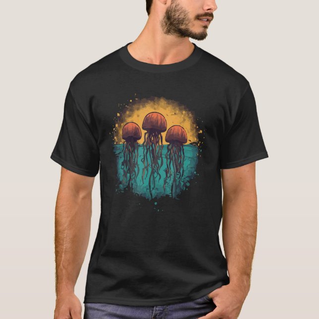 Retro Jellyfish Ocean Lovers Sea Creature Graphic  T-Shirt (Front)