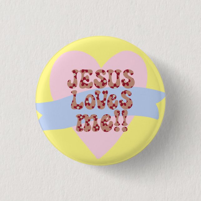 Retro Jesus Loves Me 3 Cm Round Badge (Front)