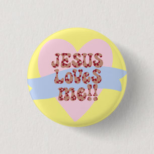 Retro Jesus Loves Me 3 Cm Round Badge