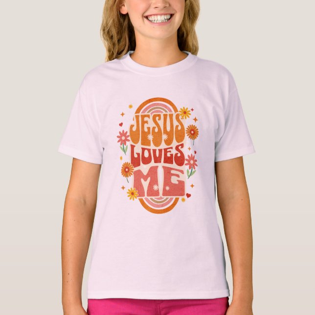 Retro “Jesus Loves Me” Christian Art – Groovy Fait T-Shirt (Front)