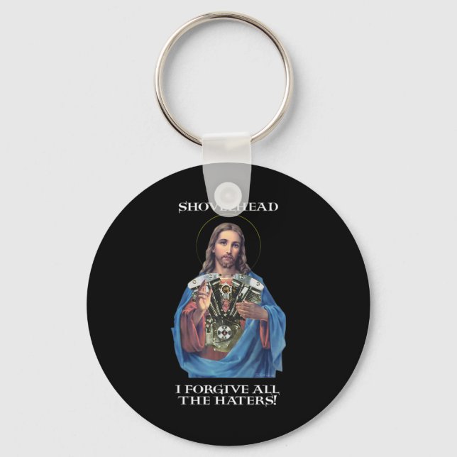 Retro Jesus Shovelhead I Forgive all the haters Bi Key Ring (Front)