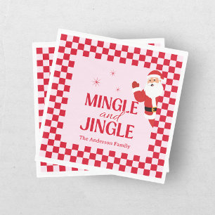 Retro Jingle And Mingle Christmas Checkerboard Red Napkin