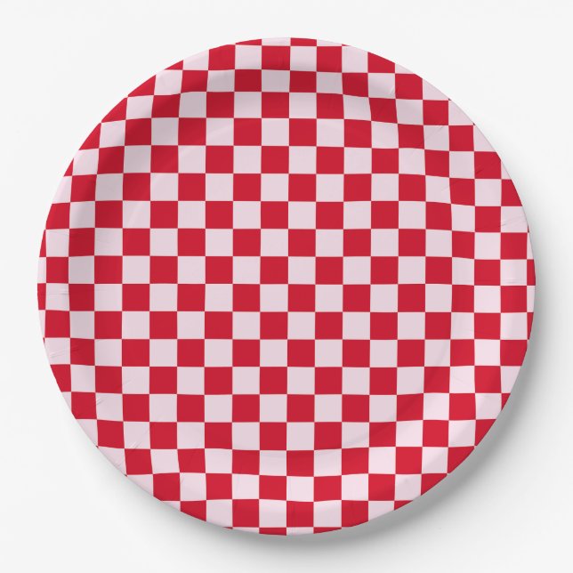 Retro Jingle And Mingle Christmas Checkerboard Red Paper Plate (Front)