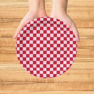 Retro Jingle And Mingle Christmas Checkerboard Red Paper Plate