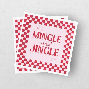 Retro Jingle And Mingle Christmas Chequerboard Red Napkin