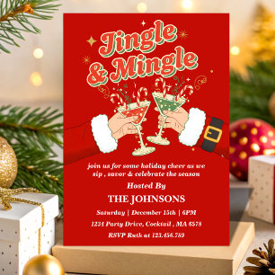 Retro Jingle and Mingle Christmas Cocktail Party Invitation