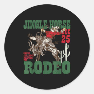 Retro Jingle Horse Rodeo Christmas Funny Western C Classic Round Sticker
