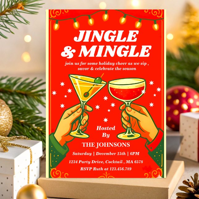 Retro Jingle & Mingle Christmas Cocktail Party Invitation (Creator Uploaded)