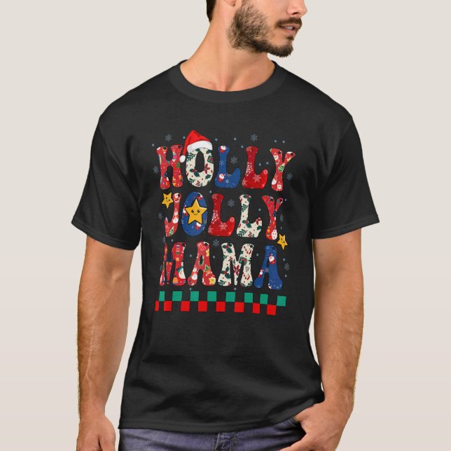 Retro Jolly Mama Holly Mum Mother Matching Family  T-Shirt (Front)