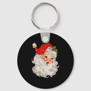 Retro Jolly Santa Claus Face Vintage St. Nick Chri Key Ring