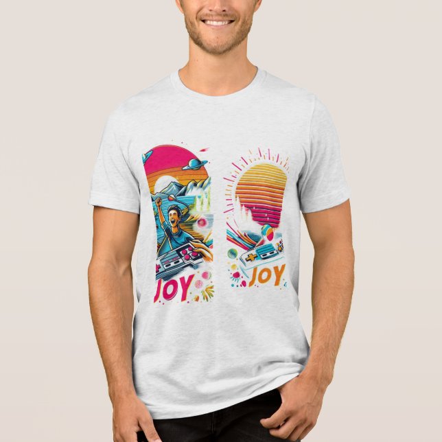 Retro Joy" t-shirt. Showcasing Tri-Blend Shirt (Front)