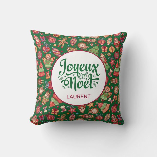 Retro Joyeux Noel Personalised Cushion (Front)