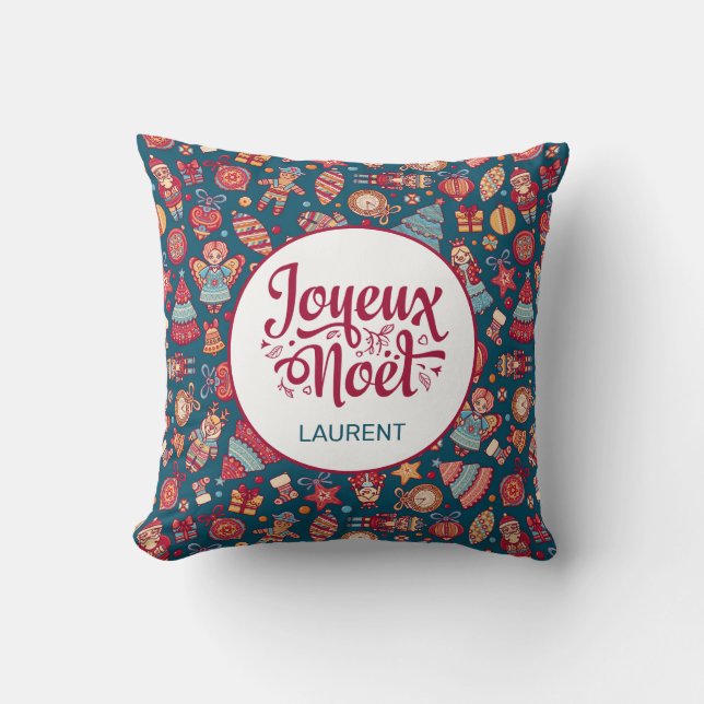 Retro Joyeux Noel Personalised Cushion (Front)