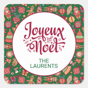 Retro Joyeux Noel Personalised Square Sticker