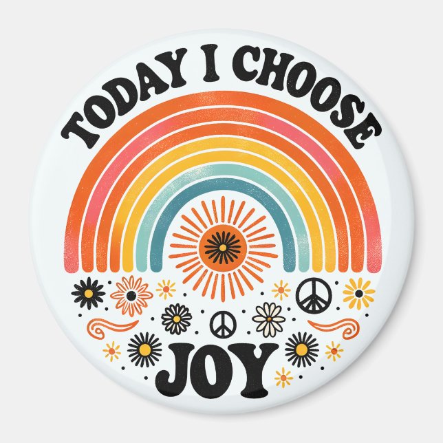 Retro Joyful Rainbow Peace Magnet Choose Joy (Front)