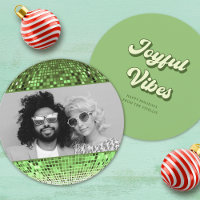 Retro Joyful Vibes Disco Ball Christmas Photo