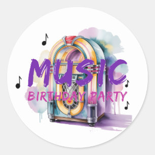 Retro Jukebox Music Birthday Party Classic Round Sticker