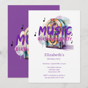 Retro Jukebox Music Birthday Party Invitation