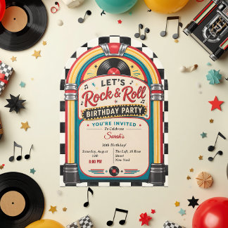 Retro Jukebox Rock and Roll Birthday Invitation