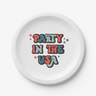 Retro July 4th Birthday Party in the USA Paper Pla Paper Plate