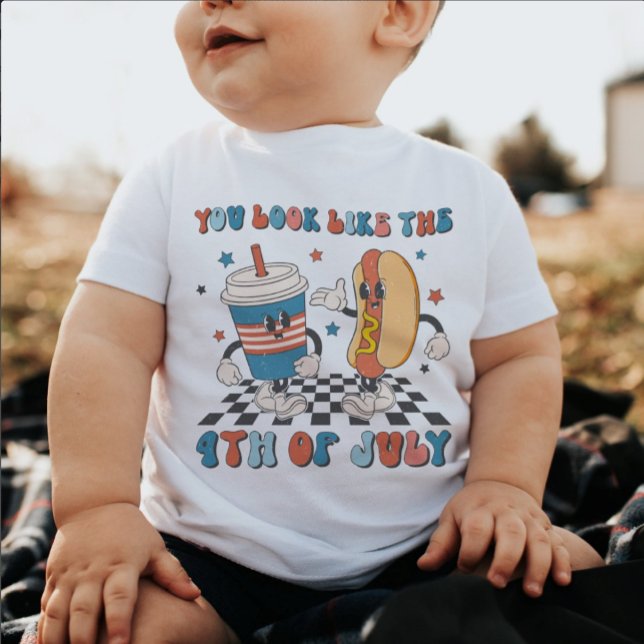 Retro July 4th Independence Day Funny Picnic Baby T-Shirt (Creator Uploaded)