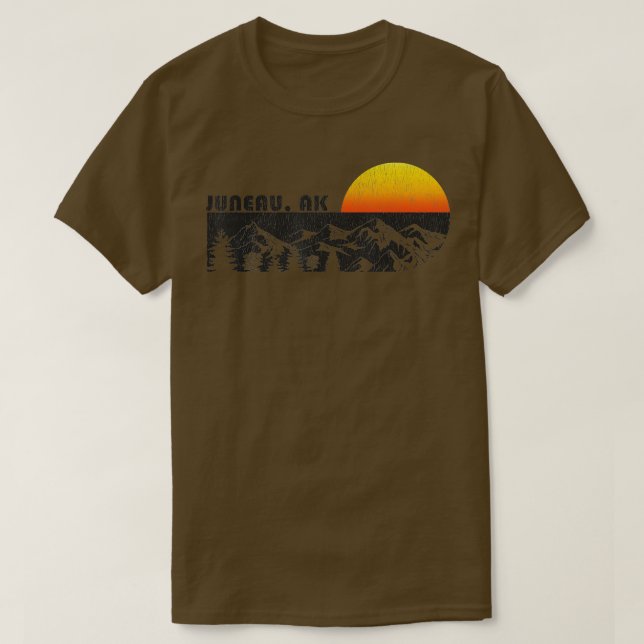 Retro Juneau Alaska Mountain Sunset TShirt (Design Front)