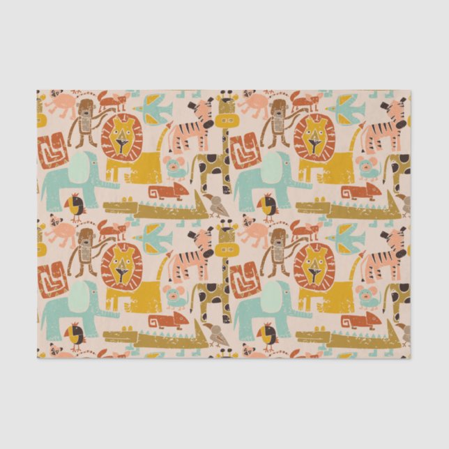 Retro Jungle Animals Cute Patterned Tissue Paper (Front)