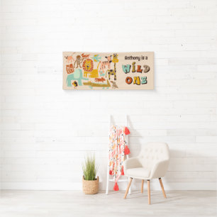 Retro Jungle Animals Wild One First Birthday Banner