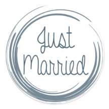 Retro Just Married Navy Blue And White Wedding