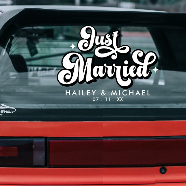 Retro Just Married Wedding (Retro Just Married Wedding Window Cling)