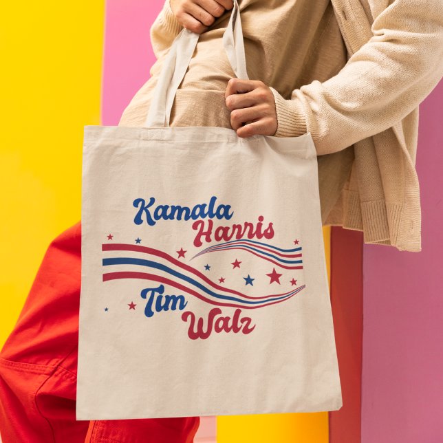 Retro Kamala Harris Tim Walz Cute Election Tote Bag (Creator Uploaded)