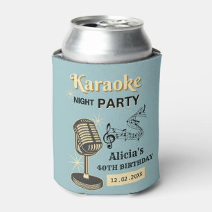 Retro Karaoke Night Party Teal & Cream Birthday Can Cooler