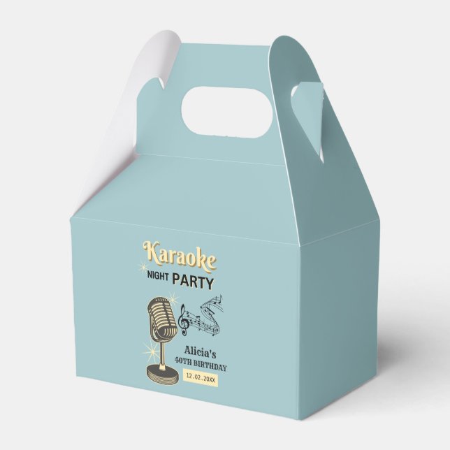Retro Karaoke Night Party Teal & Cream Birthday Favour Box (Back Side)