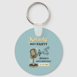 Retro Karaoke Night Party Teal & Cream Birthday Key Ring
