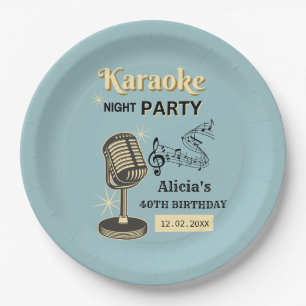 Retro Karaoke Night Party Teal & Cream Birthday Paper Plate
