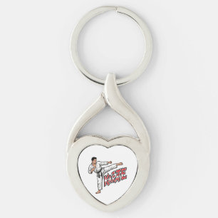 Retro Karate Martial Arts Fighter High Kick Key Ring