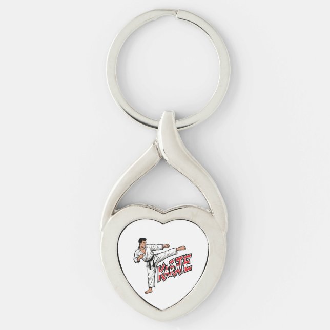 Retro Karate Martial Arts Fighter High Kick Key Ring (Front)