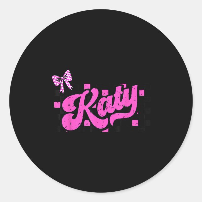 Retro Katy Chequered Coquette Bow Butterfly  Classic Round Sticker (Front)