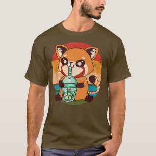 Retro Kawaii Red Panda Boba Bubble Tea Japanese An T-Shirt