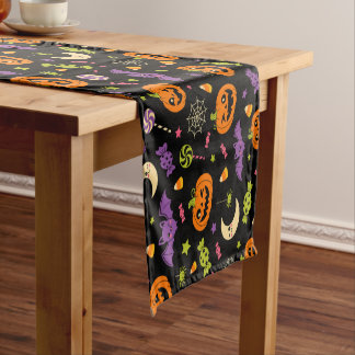 Retro Kawaii Spooky Halloween Candy Pumpkins Medium Table Runner