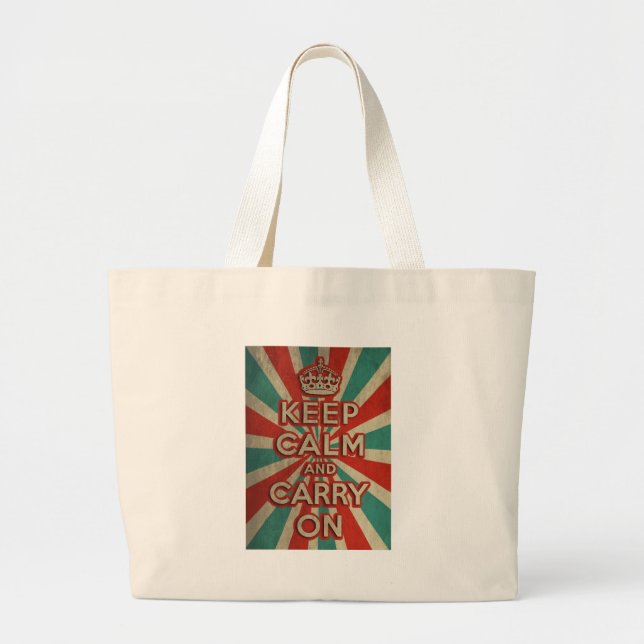 Retro Keep Calm And Carry On Large Tote Bag (Front)