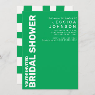 Retro Kelly Green White Chequerboard Bridal Shower Invitation