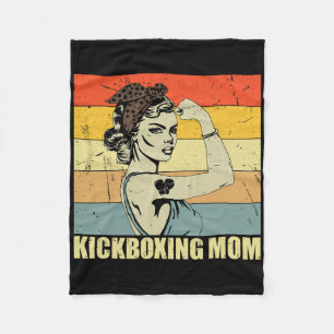 Retro Kickboxing Mom Martial Art Lover Vintage Mot Fleece Blanket