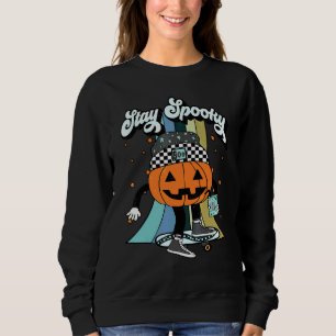 Retro  Kid Boy Halloween Pumpkin Skateboard Stay S Sweatshirt