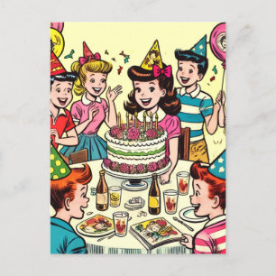 Retro Kids Birthday Party Comics Postcard