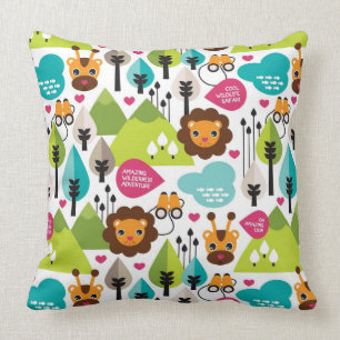 retro kids safari lion wildlife cushion