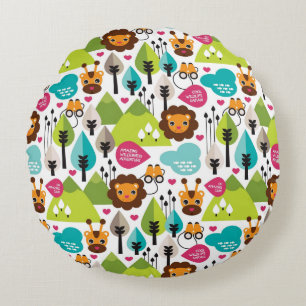 retro kids safari lion wildlife round cushion