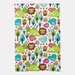 retro kids safari lion wildlife tea towel