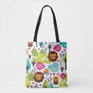 retro kids safari lion wildlife tote bag