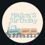 Retro Kids Train 1st Birthday Party Classic Round Sticker<br><div class="desc">Kids Train Birthday</div>